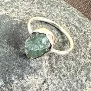 NEW Raw Aquamarine Sterling‎ Silver 925 Natural Ring Sz 6.5 Natural